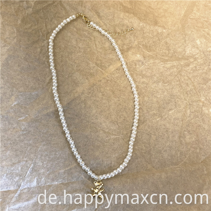 Neue schöne Bären Design Gold plattiert Perle Halskette Halskette Mode Bär Anhänger Perlen Halskette für Frauen Schmuck